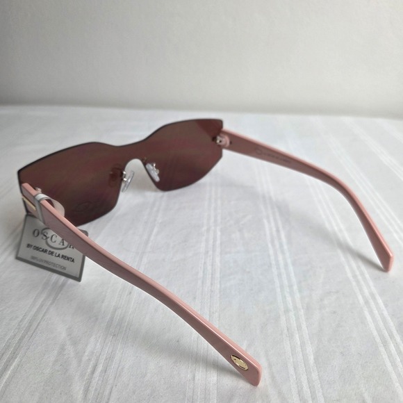 Oscar de la Renta  Gold Rose Brown Pink Rimless Shield Sunglasses main image 10